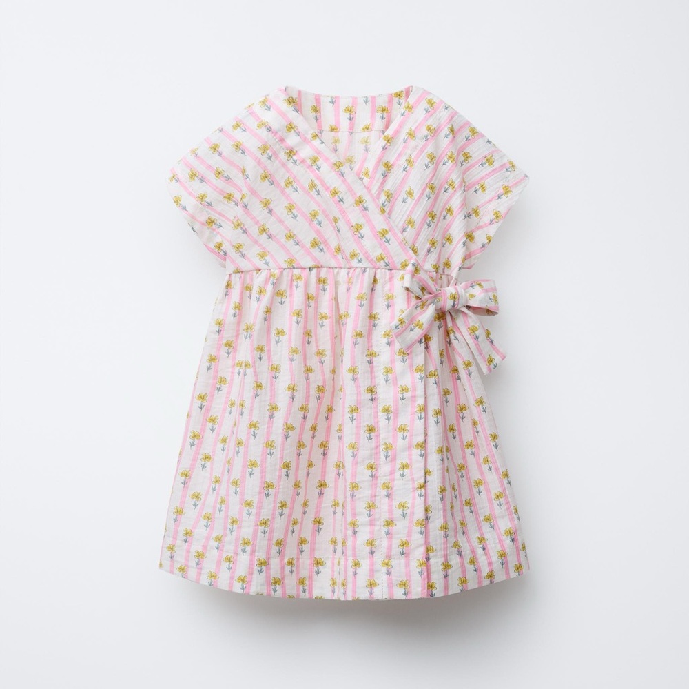 Zara Girls Dainty Floral Stripe Wrap Dress